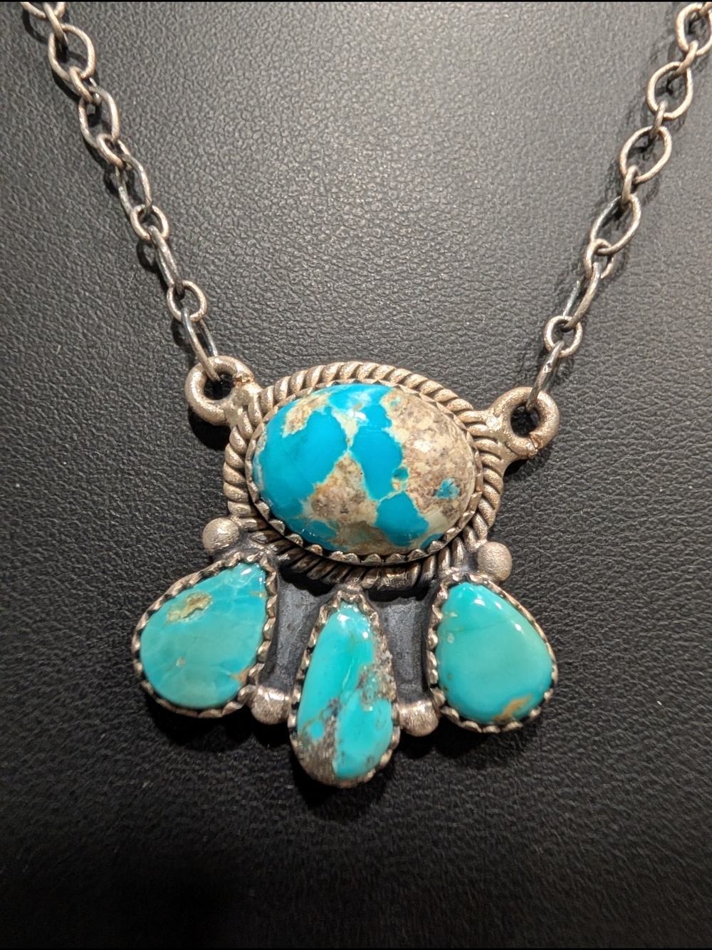 Turquoise Stone Silver Pendant Necklace - Blue Turquoise